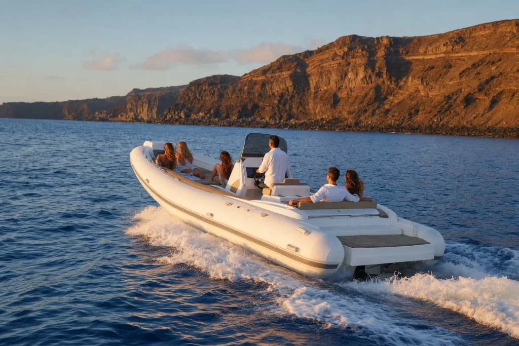 Private speedboat trip on the coast of Lanzarote at golden hour