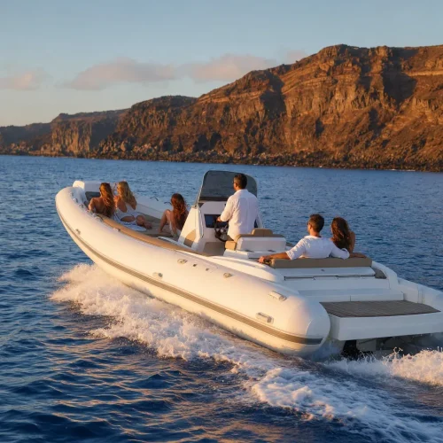 Private speedboat trip on the coast of Lanzarote at golden hour