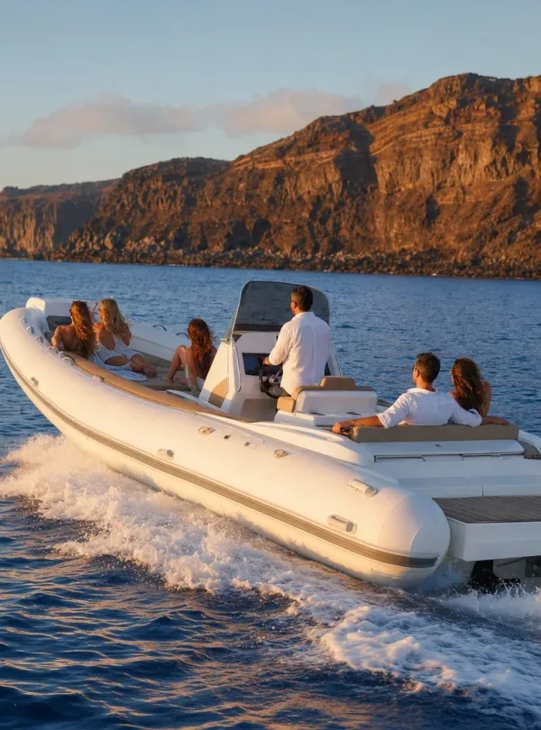 Private speedboat trip on the coast of Lanzarote at golden hour