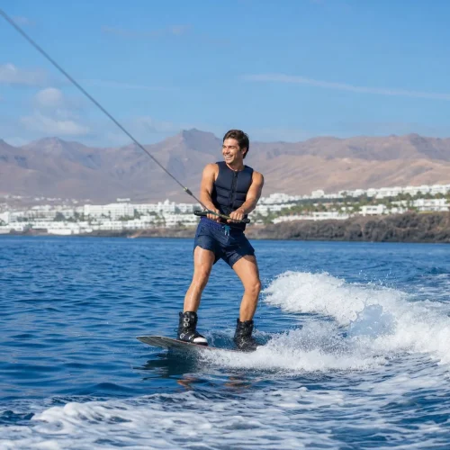 Wakeboarder gliding on the Atlantic near Lanzarote
