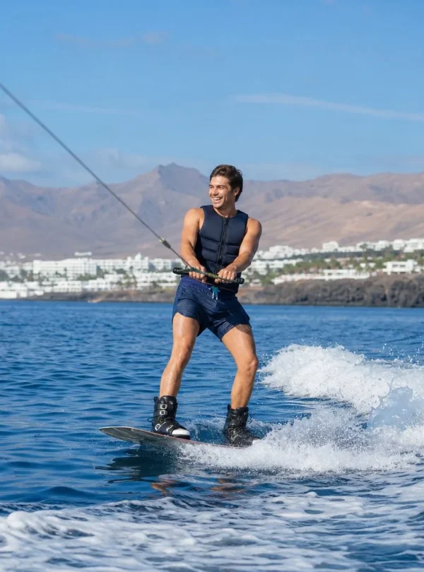 Wakeboarder gliding on the Atlantic near Lanzarote